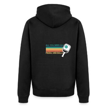 All You Need Is A Paddle And Balls Pickleball - Unisex Premium Bio Zip Hoodie - Schwarz - Hinten - Nico (187cm)