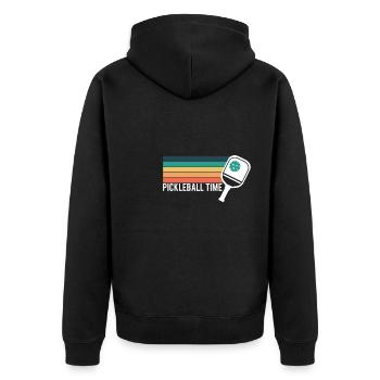 Vintage Retro Pickleball Time Geschenk - Unisex Premium Bio Zip Hoodie - Schwarz - Hinten - Nico (187cm)