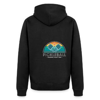 Pickleball Games Matter Shirt Geschenk - Unisex Premium Bio Zip Hoodie - Schwarz - Hinten - Nico (187cm)