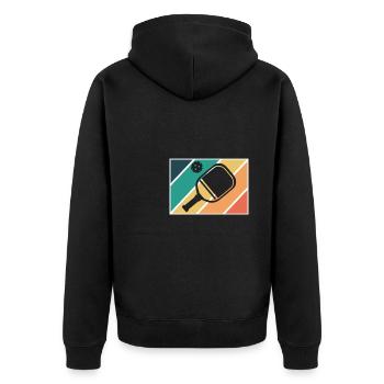 Vintage Retro Pickleball Shirt Geschenk - Unisex Premium Bio Zip Hoodie - Schwarz - Hinten - Nico (187cm)