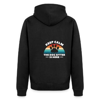 Keep Calm The Dog Sitter Is Here Shirt Geschenk - Unisex Premium Bio Zip Hoodie - Schwarz - Hinten - Nico (187cm)