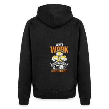 Why I Work Without Protecting Clothing? - Unisex Premium Bio Zip Hoodie - Schwarz - Hinten - Nico (187cm)