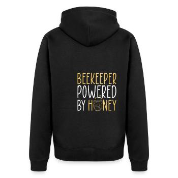 Beekeeper Powered By Honey Shirt - Unisex Premium Bio Zip Hoodie - Schwarz - Hinten - Nico (187cm)