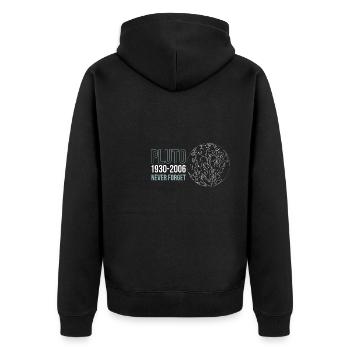 Pluto 1930-2006 Never Forget - Unisex Premium Bio Zip Hoodie - Schwarz - Hinten - Nico (187cm)