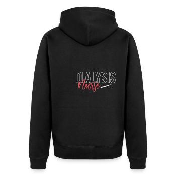 Dialysis Nurse Shirt Geschenk - Unisex Premium Bio Zip Hoodie - Schwarz - Hinten - Nico (187cm)