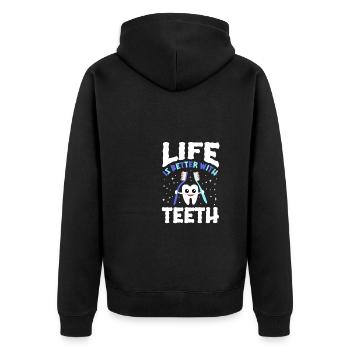 Life Is Better With Teeth Shirt - Unisex Premium Bio Zip Hoodie - Schwarz - Hinten - Nico (187cm)