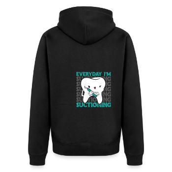 Everyday Im Zahnarzt Shirt Geschenk - Unisex Premium Bio Zip Hoodie - Schwarz - Hinten - Nico (187cm)