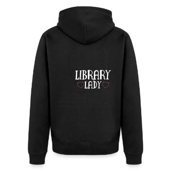 Library Lady Shirt Geschenk - Unisex Premium Bio Zip Hoodie - Schwarz - Hinten - Nico (187cm)