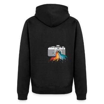 Photographe Appareil photo Chemise Cadeau Arc-en-ciel - Veste à capuche bio Premium Unisexe - noir - Dos - Nico (187cm)