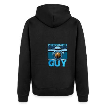 Photographie Guy Chemise Cadeau - Veste à capuche bio Premium Unisexe - noir - Dos - Nico (187cm)