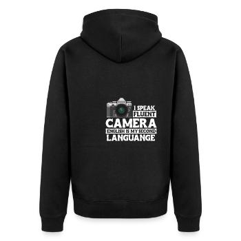 I Speake Fluent Camera Shirt Gift - Unisex Premium Organic Zip Hoodie - black - Back - Nico (187cm)
