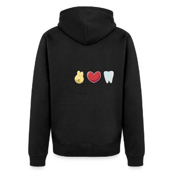 Peace Love Zahn - Unisex Premium Bio Zip Hoodie - Schwarz - Hinten - Nico (187cm)