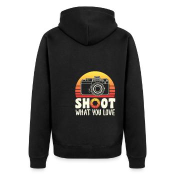 Shoot What You Love Shirt Fotograf - Unisex Premium Bio Zip Hoodie - Schwarz - Hinten - Nico (187cm)