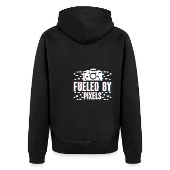 Alimenté par Pixels Shirt Photographer - Veste à capuche bio Premium Unisexe - noir - Dos - Nico (187cm)