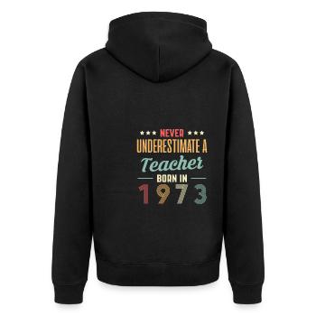 Ne jamais sous-estimer un enseignant en 1973 - Veste à capuche bio Premium Unisexe - noir - Dos - Nico (187cm)