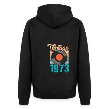 Chemise de disque vinyle vintage 50e anniversaire - Veste à capuche bio Premium Unisexe - noir - Dos - Nico (187cm)