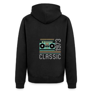 Vintage Retro Radio 1973 50. Geburtstag Shirt - Unisex Premium Bio Zip Hoodie - Schwarz - Hinten - Nico (187cm)