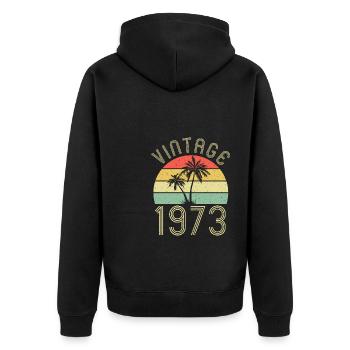 Vacances Vintage Retro Palm Beach 1973 - Veste à capuche bio Premium Unisexe - noir - Dos - Nico (187cm)