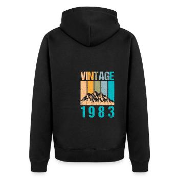 Vintage 1983 Berge Wanderer 40. Geburtstag - Unisex Premium Bio Zip Hoodie - Schwarz - Hinten - Nico (187cm)