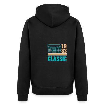 Radio 40. Geburtstag 1983 Shirt - Unisex Premium Bio Zip Hoodie - Schwarz - Hinten - Nico (187cm)