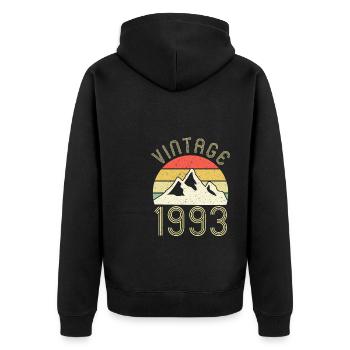 Millésime Berge 1993 30ème anniversaire - Veste à capuche bio Premium Unisexe - noir - Dos - Nico (187cm)