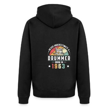 Never Understimate A Drummer Born In 1963 - Unisex Premium Organic Zip Hoodie - black - Back - Nico (187cm)