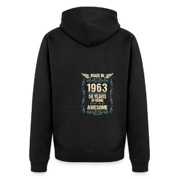 60e anniversaire Cadeau de chemise 1963 - Veste à capuche bio Premium Unisexe - noir - Dos - Nico (187cm)