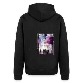 Japanisch Streetwear Aesthetic - Unisex Premium Bio Zip Hoodie - Schwarz - Hinten - Nico (187cm)
