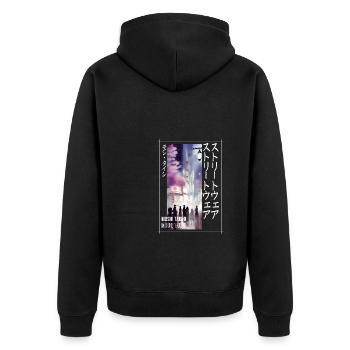 Japanisch Streetwear Aesthetic - Unisex Premium Bio Zip Hoodie - Schwarz - Hinten - Nico (187cm)