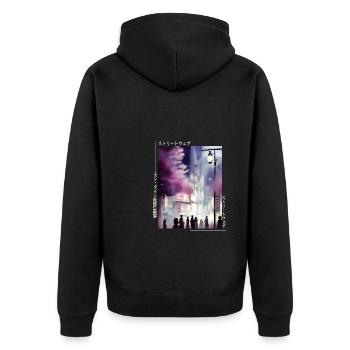 Japanisch Streetwear Aesthetic - Unisex Premium Bio Zip Hoodie - Schwarz - Hinten - Nico (187cm)
