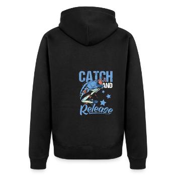 Catch And Release Shirt Angler Gift - Unisex Premium Organic Zip Hoodie - black - Back - Nico (187cm)