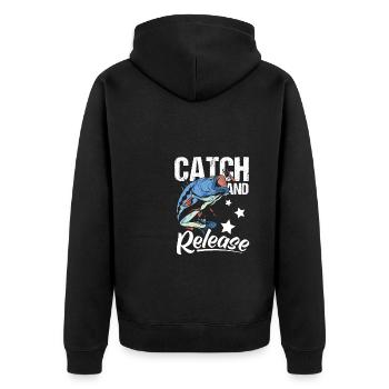 Catch And Release Shirt Angler Gift - Unisex Premium Organic Zip Hoodie - black - Back - Nico (187cm)