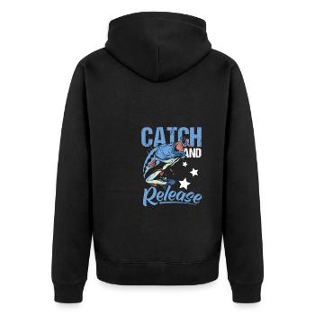 Catch And Release Shirt Angler Gift - Unisex Premium Organic Zip Hoodie - black - Back - Nico (187cm)