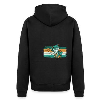 Vintage Retro Baumfrosch Shirt Geschenk - Unisex Premium Bio Zip Hoodie - Schwarz - Hinten - Nico (187cm)