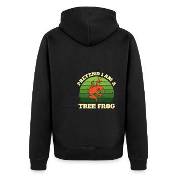 Pretend I Am A Tree Frog Baumfrosch Shirt - Unisex Premium Bio Zip Hoodie - Schwarz - Hinten - Nico (187cm)