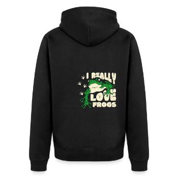 I Really Love Frogs Shirt Geschenk - Unisex Premium Bio Zip Hoodie - Schwarz - Hinten - Nico (187cm)