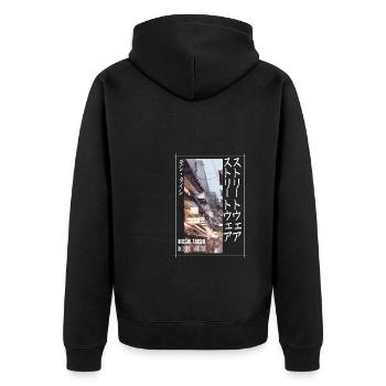 Japanisch Streetwear Aesthetic - Unisex Premium Bio Zip Hoodie - Schwarz - Hinten - Nico (187cm)