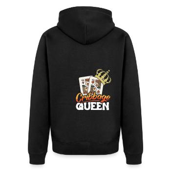 Cribbage Queen Shirt Geschenk - Unisex Premium Bio Zip Hoodie - Schwarz - Hinten - Nico (187cm)