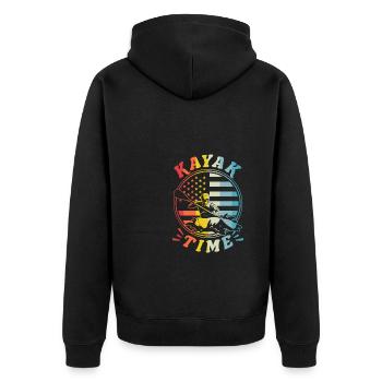 Vintage Retro Kajak Kayak Time Shirt Geschenk - Unisex Premium Bio Zip Hoodie - Schwarz - Hinten - Nico (187cm)