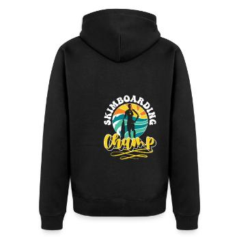 Skimboarding Champ Shirt Geschenk - Unisex Premium Bio Zip Hoodie - Schwarz - Hinten - Nico (187cm)