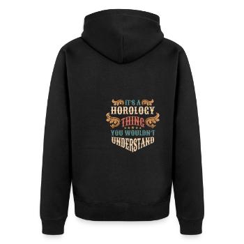 Chemise d’horlogerie Cadeau Horloger - Veste à capuche bio Premium Unisexe - noir - Dos - Nico (187cm)