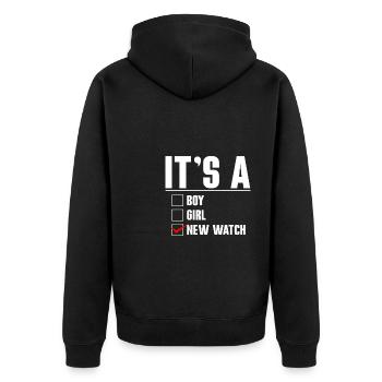 It´s A Boy Girl New Watch Shirt Uhrensammler - Unisex Premium Bio Zip Hoodie - Schwarz - Hinten - Nico (187cm)