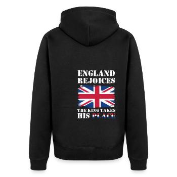 England Rejoices The King Takes His Place - Unisex Premium Organic Zip Hoodie - black - Back - Nico (187cm)