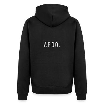 Quotes Aroo LWBTFRQ - Unisex Premium Bio Zip Hoodie - Schwarz - Hinten - Nico (187cm)