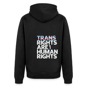 LBGT Flag Gay Pride Trans rights are human rights - Unisex Premium Organic Zip Hoodie - black - Back - Nico (187cm)