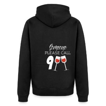Bitte jemand 9 Wein Wein anrufen - Unisex Premium Bio Zip Hoodie - Schwarz - Hinten - Nico (187cm)