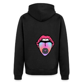 Happy - Unisex Premium Organic Zip Hoodie - black - Back - Nico (187cm)