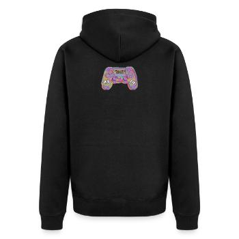 RUDIGAMER CONTROLLER BRO - Unisex Premium Bio Zip Hoodie - Schwarz - Hinten - Nico (187cm)