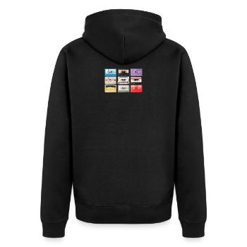 Vintage Stereo Casette Shirt BASF CHROMA Tape - Unisex Premium Bio Zip Hoodie - Schwarz - Hinten - Nico (187cm)