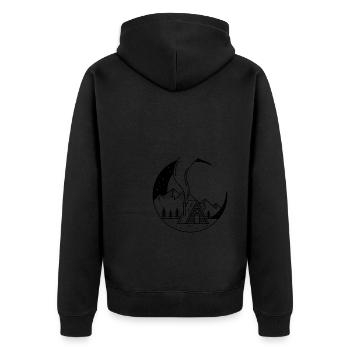 Hütte im Mond - Unisex Premium Bio Zip Hoodie - Schwarz - Hinten - Nico (187cm)